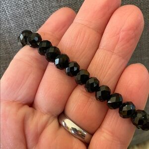 VTG Black Faceted Glass Crystal Bead Stretch Bracelet - Women Jewelry